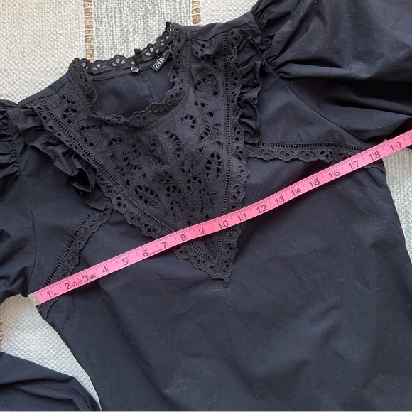 Zara Black Long Poplin Puff Sleeves Mini Dress Women’s Size XL Bloggers Favorite - Picture 8 of 12